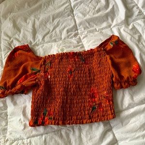 Orange crop floral top